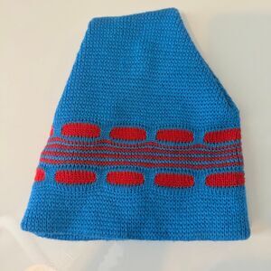 Vintage Smiley Wool Winter Hat Blue Red HOLE